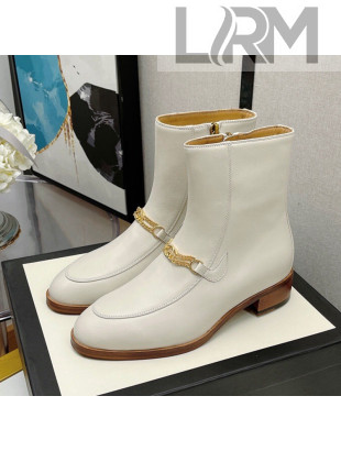 Gucci Lambskin GG Chain Charm Ankle Boots White 2021