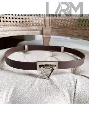 Bottega Veneta Leather Belt 2cm with Triangle Buckle Coffee Brown/Aged Silver 2021 