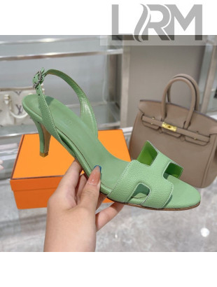 Hermes Leather Heeled Sandals 7cm Green 2021 03