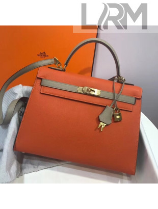 Hermes Kelly 32cm Epsom Leather Bag Orange/Grey(Gold Hardware)