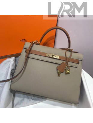 Hermes Kelly 32cm Epsom Leather Bag Grey/Caramel(Gold Hardware) 