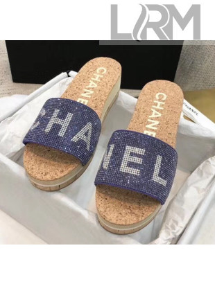 Chanel Crystal Logo Platform Mules G35799 Blue 2020