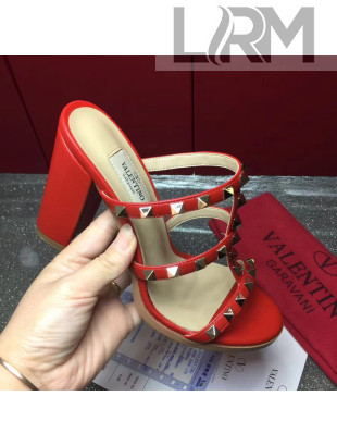 Valentino Garavari Lambskin Rockstud Slide-on Sandal 9.5CM Heel Red 2017