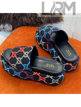 Gucci GG Jacquard Platform Slide Sandals 5.5cm Black 2022 032896