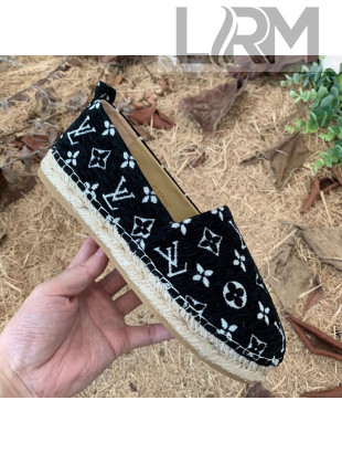 Louis Vuitton Monogram Velvet Flat Espadrilles Black/White 2021 