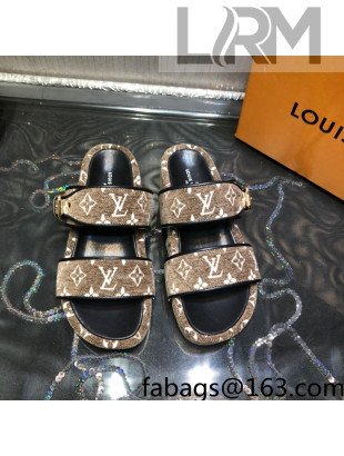 Louis Vuitton Jumbo Monogram Velvet Flatform Slide Sandals Khaki 2021 76