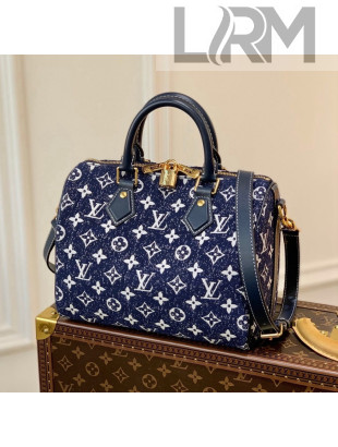 Louis Vuitton Speedy Bandoulière 25 Bag in Denim Jacquard Textile M59609 Dark Blue 2022