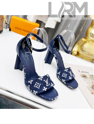 Louis Vuitton Silhouette Monogram Denim and Leather Sandals 8cm Navy Blue 2022