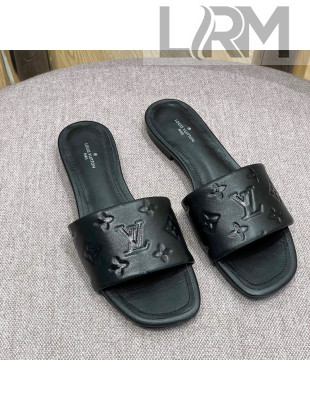 Louis Vuitton Revival Flat Slide Sandals in Monogram Embossed Lambskin Black 2022 