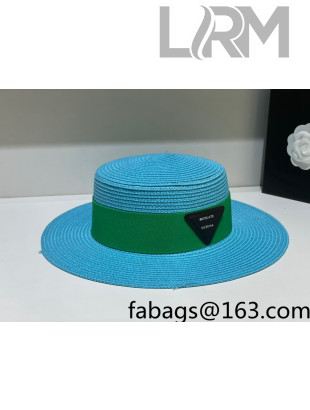 Bottega Veneta Straw Wide Brim Hat Blue 2022 031121