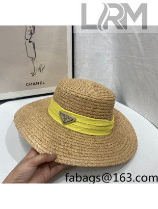 Prada Straw Wide Brim Hat Khaki/Yellow 2022 0401129