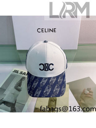 Celine Canvas Baseball Hat White/Blue 2022 040212