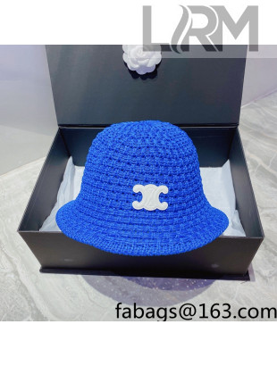 Celine Straw Knit Bucket Hat Blue 2022 040110