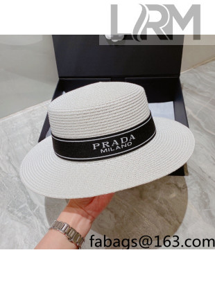 Prada Straw Wide Brim Hat White 2022 040152