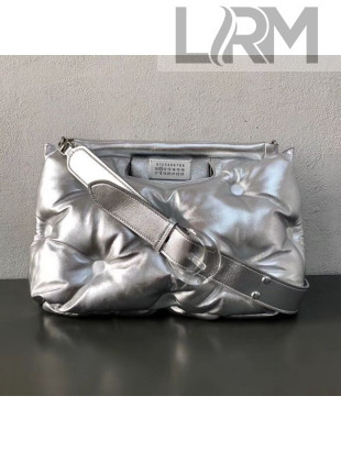 Maison Margiela Large Glam Slam Quilted Puffer Lambskin Clutch Shoulder Bag Silver 2019