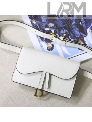 Dior Saddle Palm-Grained Leather Belt Bag White 2019