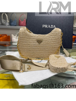 Prada Re-Edition 2005 Raffia Shoulder Bag 1BH204 Beige 2021 