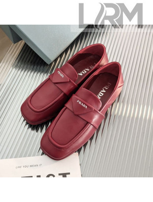 Prada Soft Lambskin Flat Loafers Burgundy 2022 