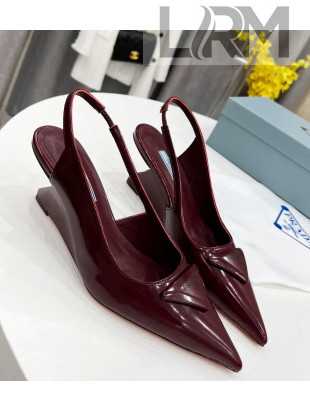 Prada Brush Leather Slingback Pumps 6.5cm Burgundy 2022 10