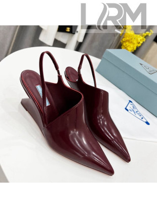 Prada Brush Leather Slingback Pumps 6.5cm Burgundy 2022 17