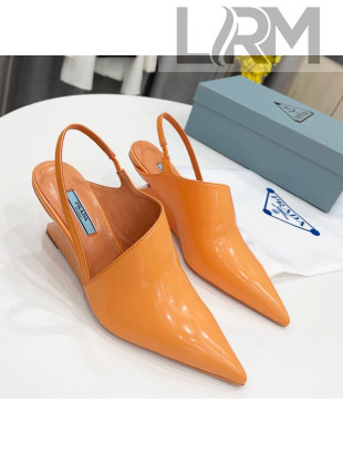 Prada Brush Leather Slingback Pumps 6.5cm Orange 2022 19