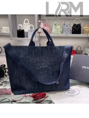 Prada Drill Denim Tote Bag 2VG081 Navy Blue 2022