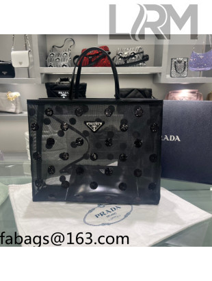 Prada Polka-dot Mesh Tote Bag 1BG416 Black 2022