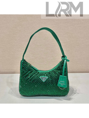  Prada Re-Edition 2000 Crystal Mini Hobo Bag 1NE515 Emerald Green 2023