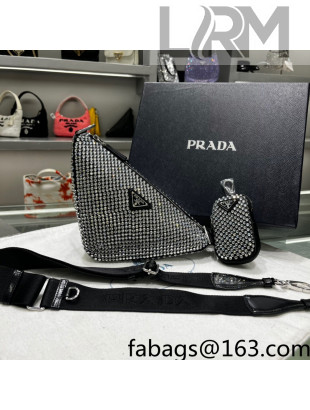 Prada Crystal Triangle Shoulder Bag 1BH190 Black/Silver 2022