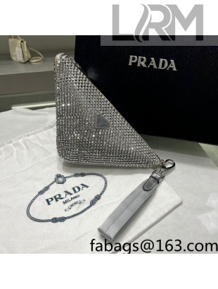 Prada Triangle Crystal Pouch 1NE039 Beige/Silver 2022