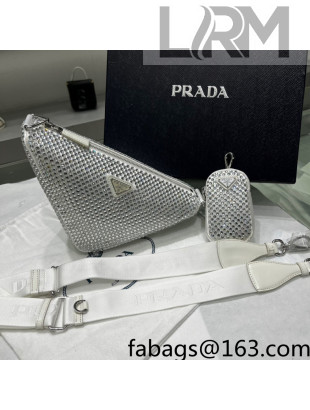 Prada Crystal Triangle Shoulder Bag 1BH190 White/Silver 2022