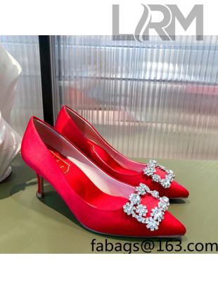 Roger Vivier Satin Crystal Buckle Pumps 6.5cm Red 2022 26