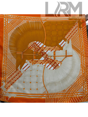 Hermes Masan Silk Square Scarf 90x90cm Orange 2022 