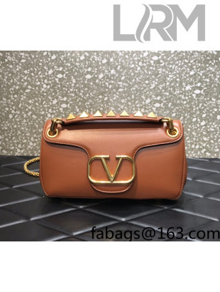 Valentino Stud Sign Nappa Leather Shoulder Bag Brown 2022