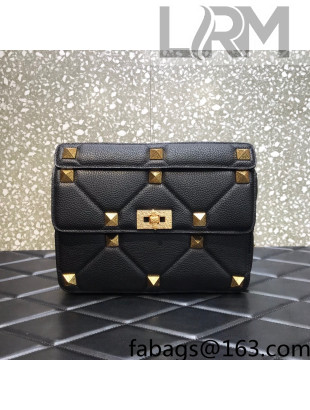 Valentino Large Roman Stud The Shoulder Bag in Grainy Calfskin 1129L Black 2022