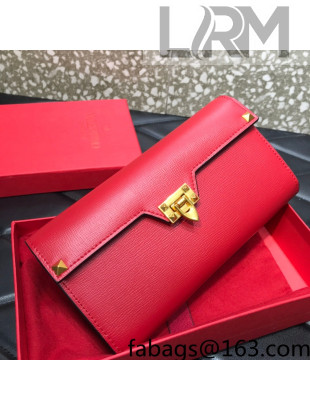 Valentino Rockstud Alcove Grainy Calfskin Long Wallet Red 2022 096