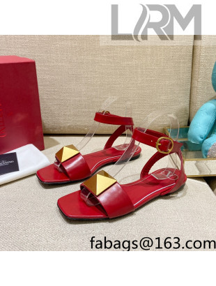 Valentino One Stud Lambskin Flat Sandals Red 2022 77