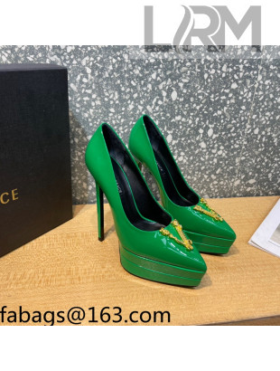 Versace Virtus Patent Leather Plarform Pumps 14.5cm Green 2022 