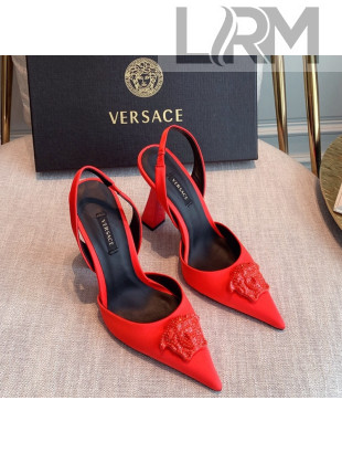 Versace Silk Slingback Pumps 11cm Red 2022 031934