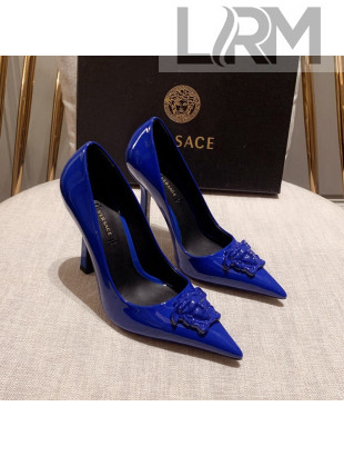 Versace Glazed Leather Pumps 11cm Blue 2022 031941