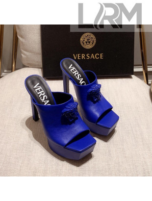 Versace Calfskin Platform Slide Sandals 14cm Blue 2022 031947