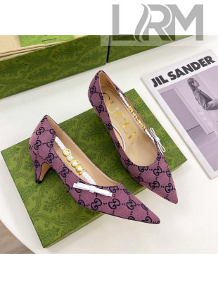 Gucci GG Canvas Pumps 5.5cm with 'GUCCI' Bow Purple 2022