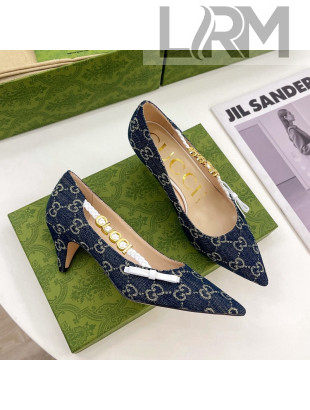 Gucci GG Denim Pumps 5.5cm with 'GUCCI' Bow Blue 2022