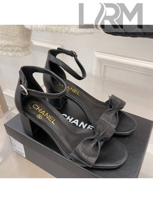 Chanel Meidum Heel Sandals with Bow 6cm Black 2022 032821