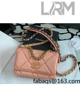 Chanel 19 Lambskin Wallet on Chain WOC AP0957 Pink/Matte Silver/Light Gold/Aged Gold 2022  