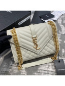 Saint Laurent Envelope Medium Bag in Grained Leather 487206 White/Gold