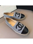 Chanel Striped Canvas Flat Espadrilles G29762 Black 2020