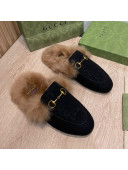 Gucci 100 Velvet Fur Slippers Black 2021 111624