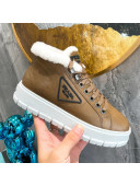 Prada Leather and Wool High-Top Sneakers Brown 2021 111860