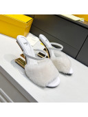 Fendi First Shearling F Heel Slide Sandals 8cm White 2021 